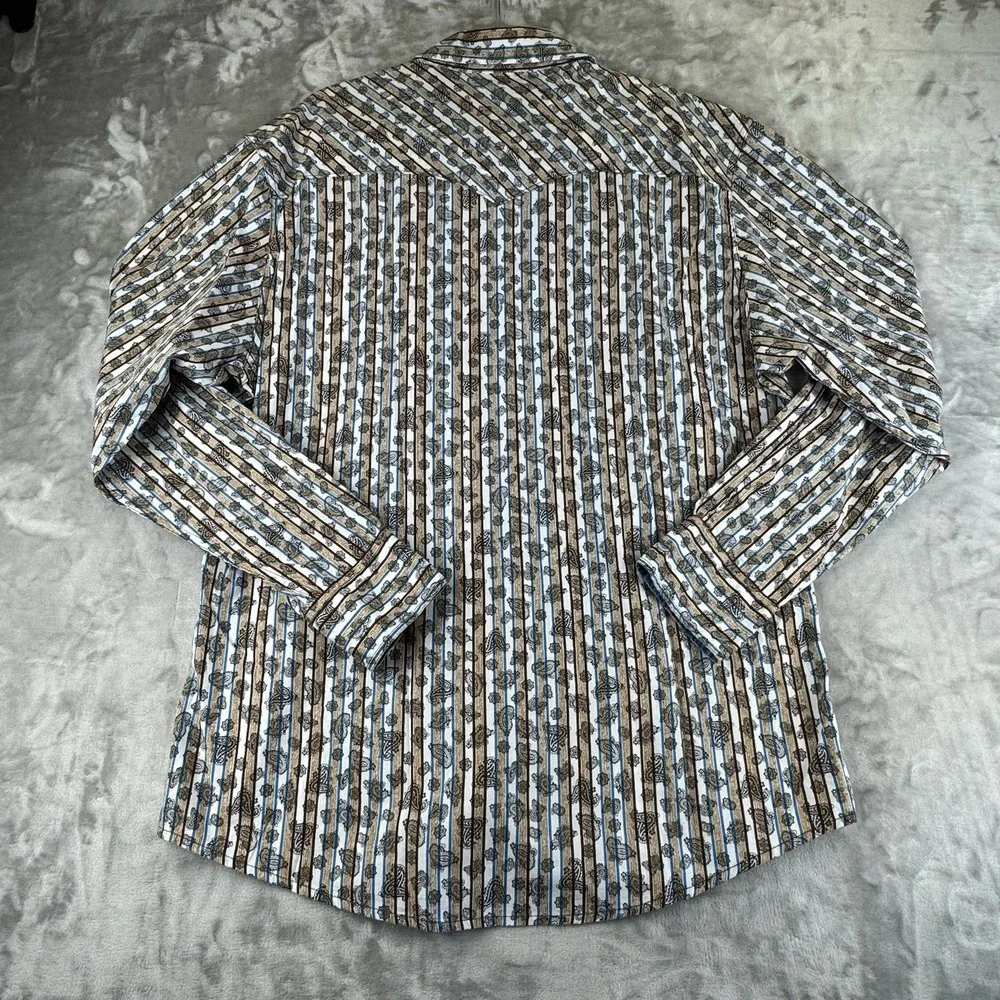 Cinch Modern Fit Snap Button Shirt‎ Men's XL Brown Blue Paisley Striped (1259)